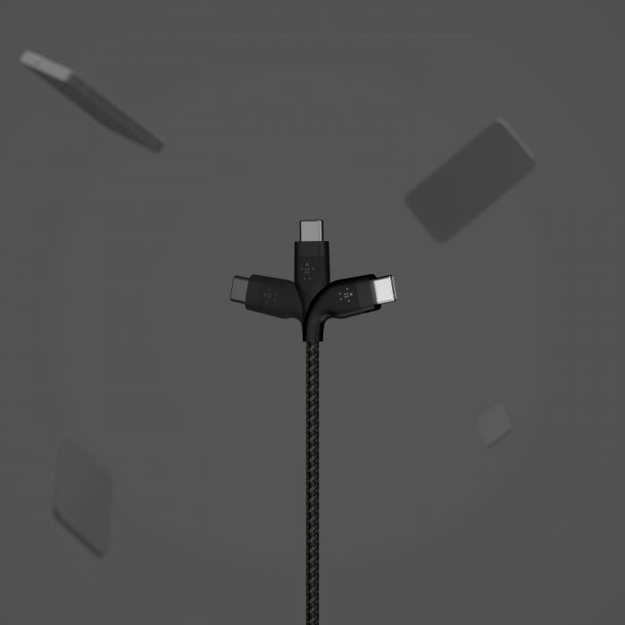 Кабель USB-C > USB-C заряджання/синхронізації Belkin 1м, 60Вт, Type-C, плетений, силіконовий, з ремінцем на магніті, чорний