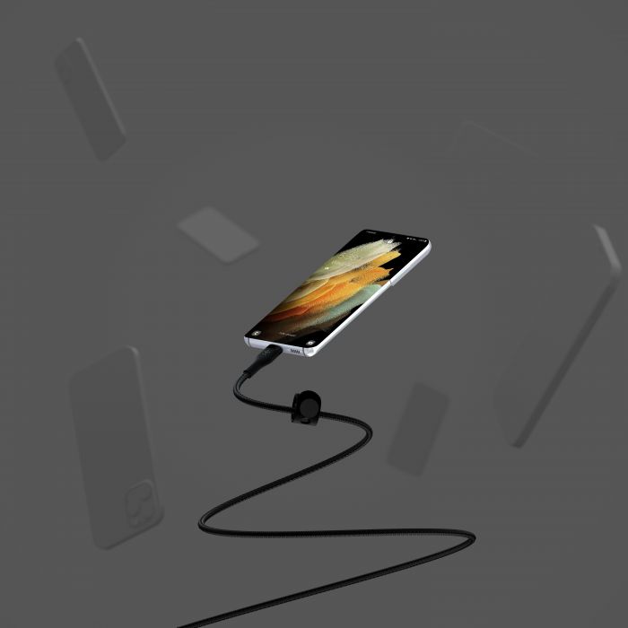 Кабель USB-C > USB-C заряджання/синхронізації Belkin 1м, 60Вт, Type-C, плетений, силіконовий, з ремінцем на магніті, чорний