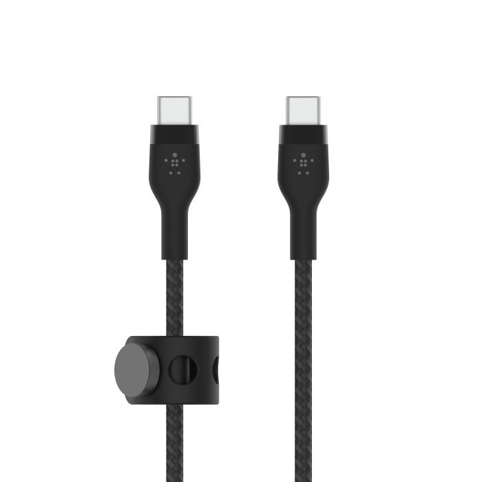 Кабель USB-C > USB-C заряджання/синхронізації Belkin 1м, 60Вт, Type-C, плетений, силіконовий, з ремінцем на магніті, чорний