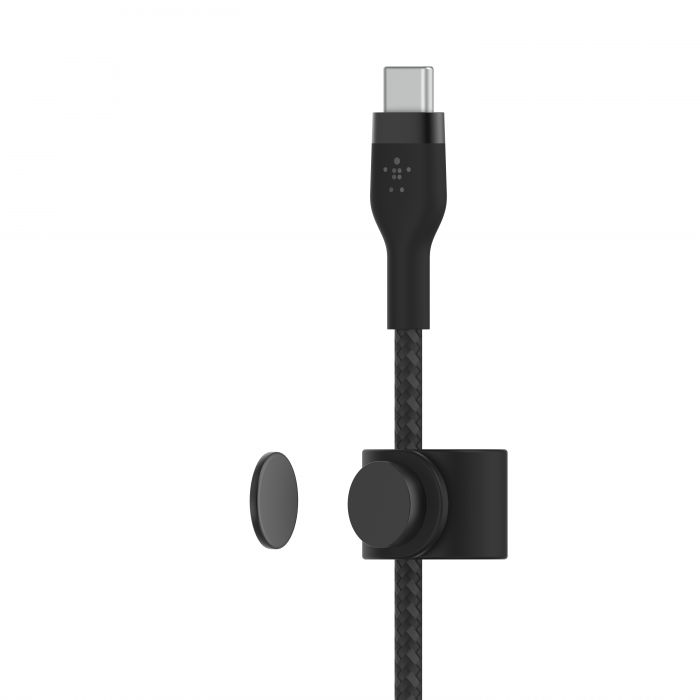 Кабель USB-C > USB-C заряджання/синхронізації Belkin 1м, 60Вт, Type-C, плетений, силіконовий, з ремінцем на магніті, чорний