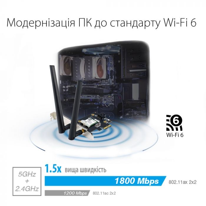 Адаптер WiFi ASUS PCE-AX1800 AX1800, PCI-Express x1, BT5.2