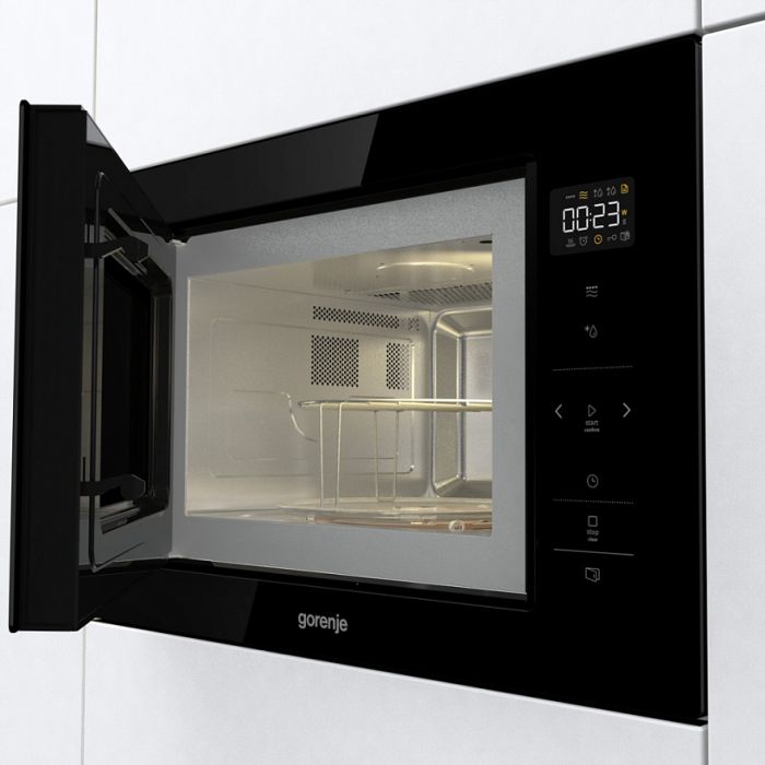 Мікрохвильова піч Gorenje вбудовувана, 25л, електр. управл., 900Вт, гриль, дисплей, чорний