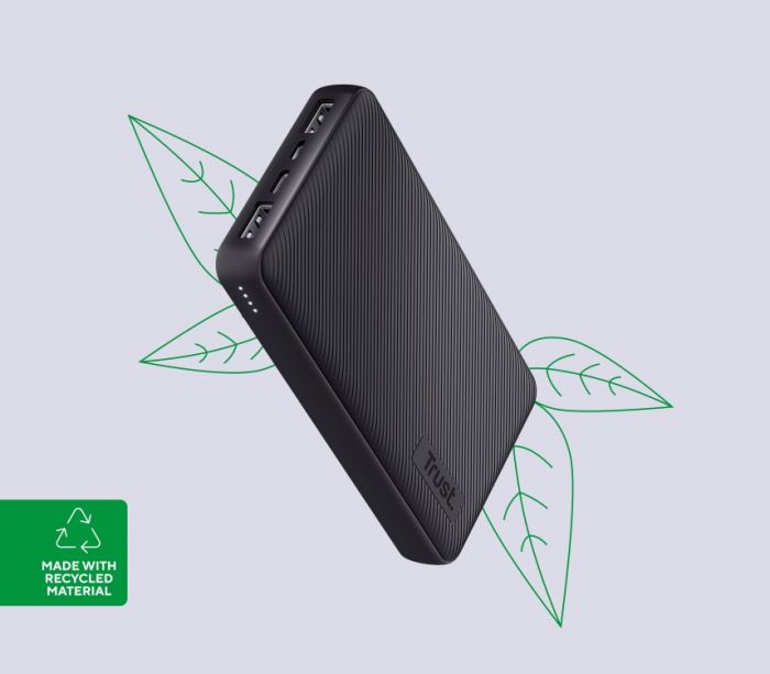 Акумулятор портативний літій-іонний power bank Trust Primo ECO, 15000мА·год, 2хUSB-A/USB-C, 15W, чорний