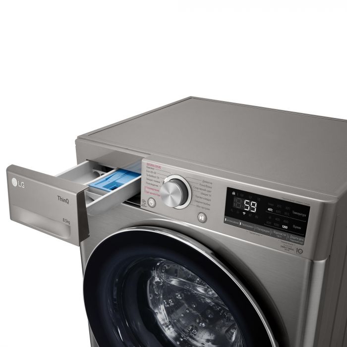 Пральна машина LG фронтальна, 8.5кг, 1200, A+++, 48см, дисплей, пара, інвертор, cріблястий