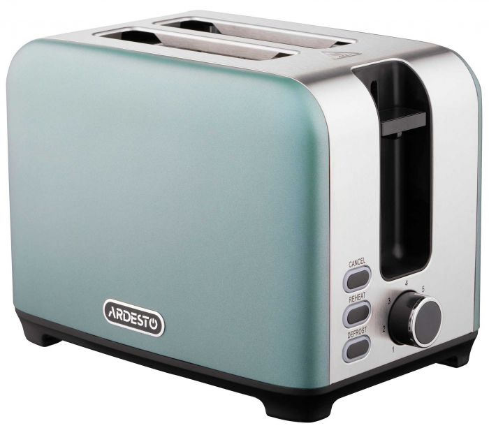 Тостер ARDESTO Mint Harmony 800Вт, метал, м'ятно-сріблястий