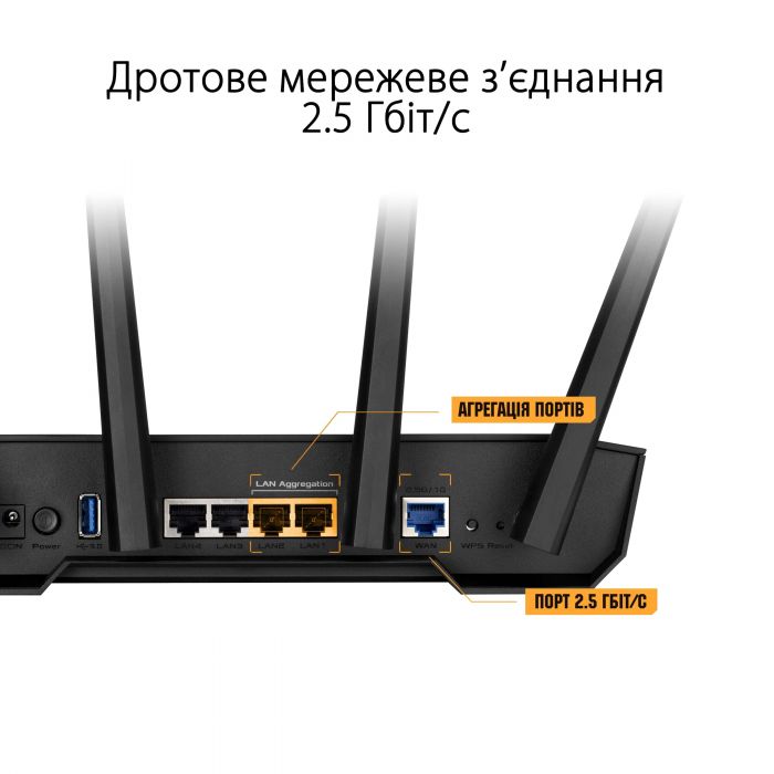 Маршрутизатор ASUS TUF-AX3000 v2 AX3000, 4xGE LAN, 2,5xGE WAN, 1xUSB3.2, MESH