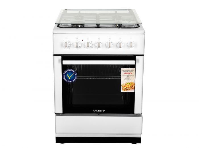 Плита ARDESTO комбі, 64л, 60x60см, підсвічування, форсунки LPG (підключення газового балона), знімні направляючі, білий