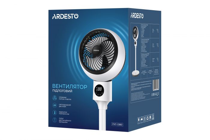 Вентилятор ARDESTO підлоговий, 50Вт, пульт ДК, дисплей, чорно-білий