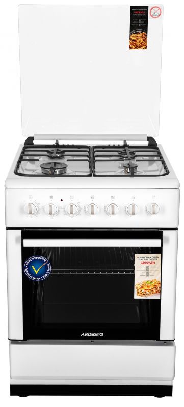 Плита ARDESTO комбі, 64л, 60x60см, підсвічування, форсунки LPG (підключення газового балона), знімні направляючі, білий