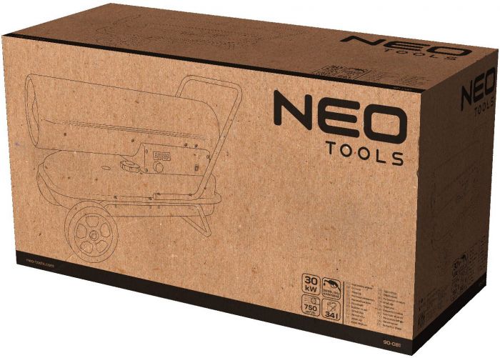 Теплова гармата дизель/гас Neo Tools, прямого нагріву, 30кВт, 420м2, 750м3/год, колеса, IPX4, чорний, 19.50кг