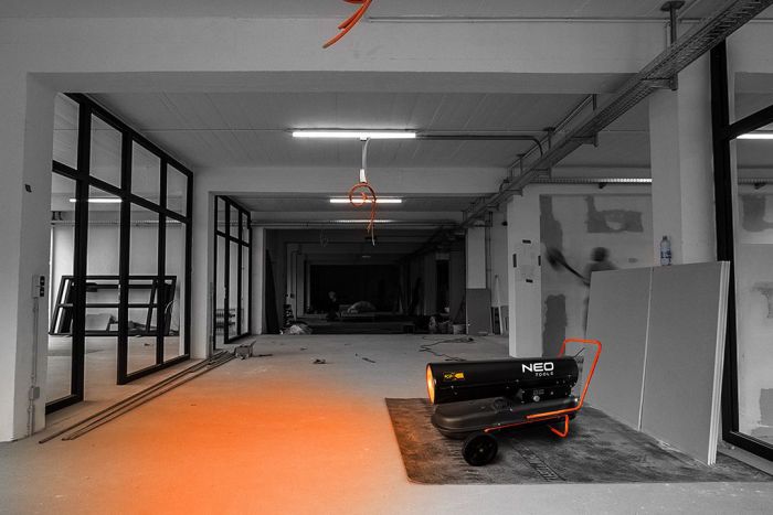 Теплова гармата дизель/гас Neo Tools, прямого нагріву, 50кВт, 720м2, 1100м3/год, колеса, IPX4, чорний, 22.7кг