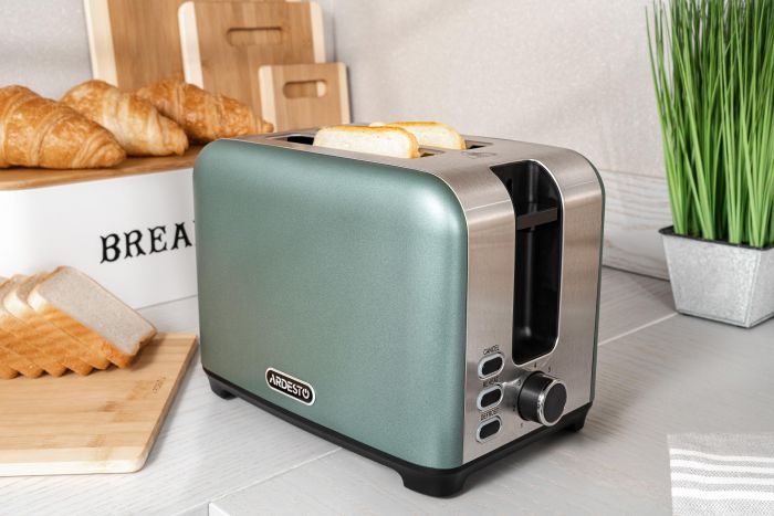 Тостер ARDESTO Mint Harmony 800Вт, метал, м'ятно-сріблястий