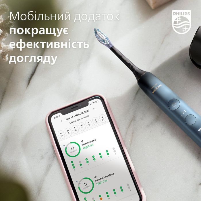 Щітка зубна електр. Philips, Sonicare DiamondClean 9000 Series, 62т. колив/хв, насадок-1, футляр, Bluetooth, чорний