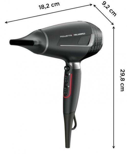 Фен Rowenta x Karl Lagerfeld K/Pro Stylist, 2200Вт, 3 режими, іоніз-я, дифузор, 2 концентратора, хол. обдув, чорний