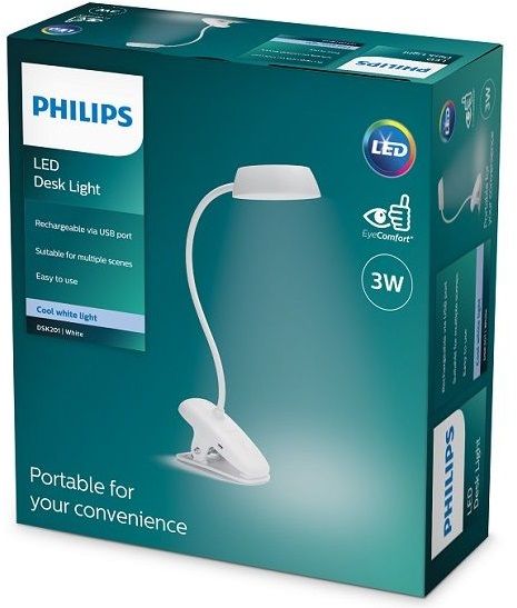 Лампа настільна з акумулятором Philips Donutclip 3Вт 4000K 1200мАг USB-A білий