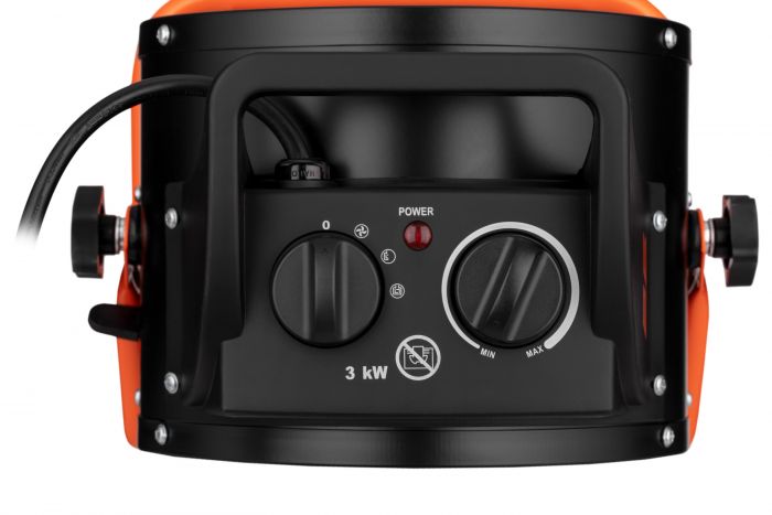 Теплова гармата електрична 2E Ceramic, 3кВт, 30м2, 280м3/год, керамічний нагрів. елемент (PTC), чорний, 2.85кг