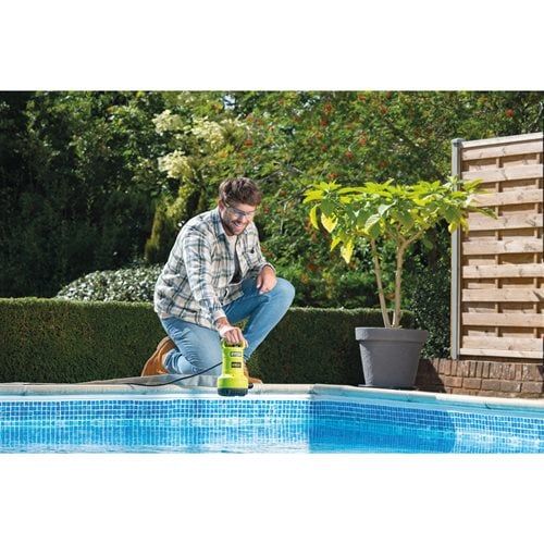 Насос для брудної та чистої води акумуляторний Ryobi ONE+ RY18SPA-0 18В 4200л/год висота перекачування 8м занурення 5м штуцер 1" таймер відключення захист сухого ходу 4кг без АКБ та ЗП