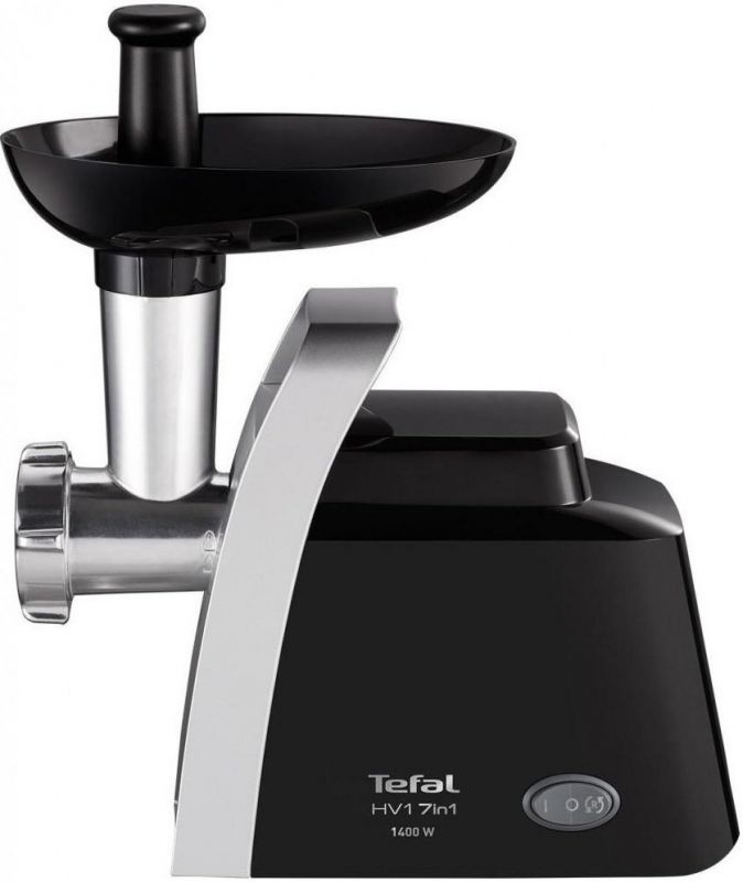 М'ясорубка Tefal HV1 7in1, 1400Вт, 1.7кг/хв, 2 решітки, насадка для ковбас, томатів, 3 терки, пластик, чорний