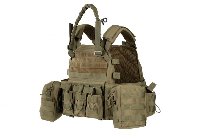 Плитоноска 2Е, Тип 1, з кишенями для бічного захисту і підсумками, Молле, зелена