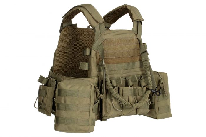 Плитоноска 2Е, Тип 1, з кишенями для бічного захисту і підсумками, Молле, зелена