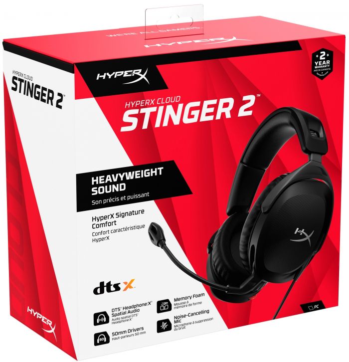 Гарнітура ігрова HyperX Cloud Stinger 2, mini-jack/dual 3.5мм, 2м/0.15м, чорний