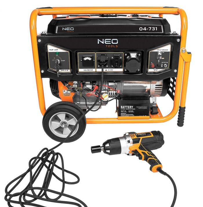 Генератор бензиновий Neo Tools 230В (1 фаза), 6/6.5кВт, електростарт, AVR, 85кг