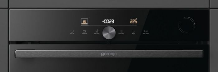 Духова шафа Gorenje електрична, 77л, A+, пара, дисплей, готування на різних рівнях, піроліз, Wi-Fi, чорний