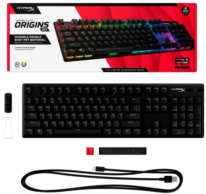Клавіатура механічна HyperX Alloy Origins PBT 104key, Red, USB-A, EN/UA, RGB, чорний