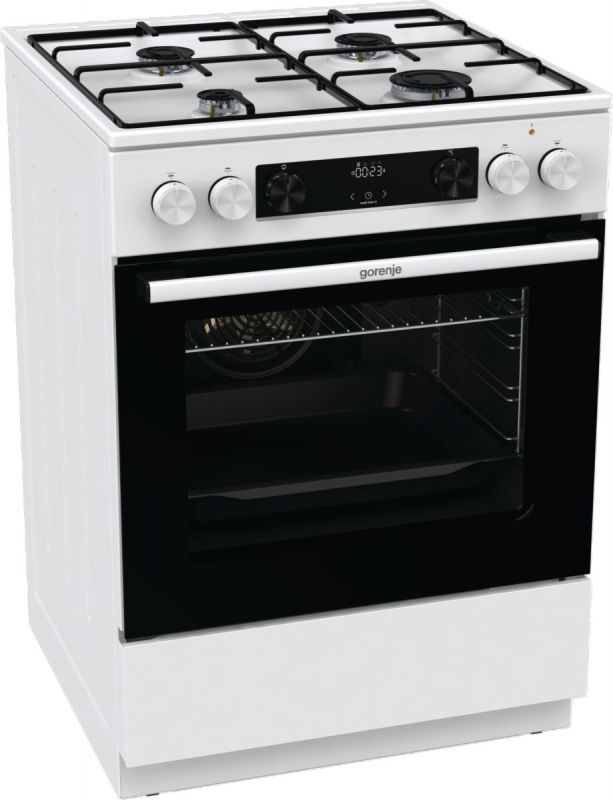 Плита Gorenje комбінована, 71л, 60x60см, дисплей, емальовані реш, програматор IconLed, білий