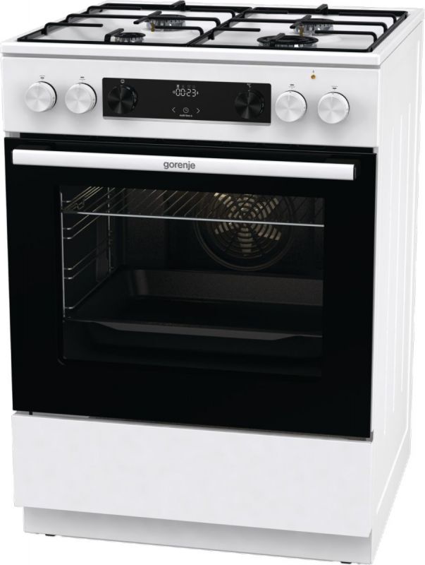 Плита Gorenje комбінована, 71л, 60x60см, дисплей, емальовані реш, програматор IconLed, білий