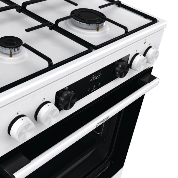 Плита Gorenje комбінована, 71л, 60x60см, дисплей, емальовані реш, програматор IconLed, білий