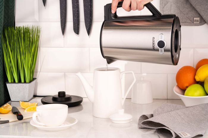 Електрочайник Ardesto Steel Collection 1.7л, Strix, LED дисплей, подвійні стінки, сріблястий