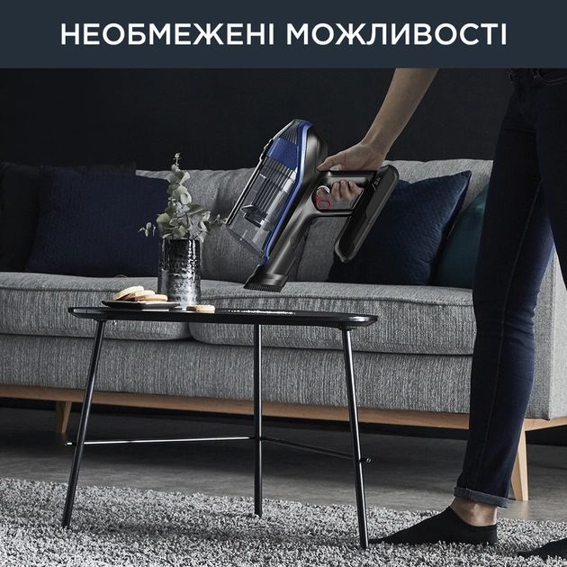Пилосос Rowenta безпровідний Xforce Flex 14.60 Aqua, 200Вт, вологе прибирання, конт пил -0.9л, автон. робота до 70хв, НЕРА, чорно-синій