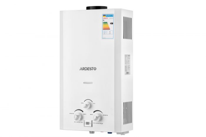 Газова колонка Ardesto X1, 10 л/хв., 20 кВт, розпалювання від батарейок, дисплей, білий