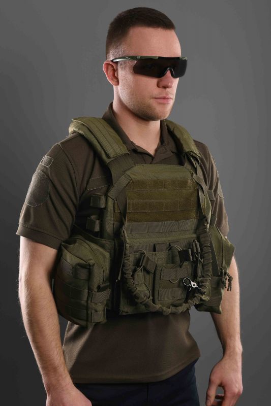 Плитоноска 2Е, Тип 1, з кишенями для бічного захисту і підсумками, Молле, зелена