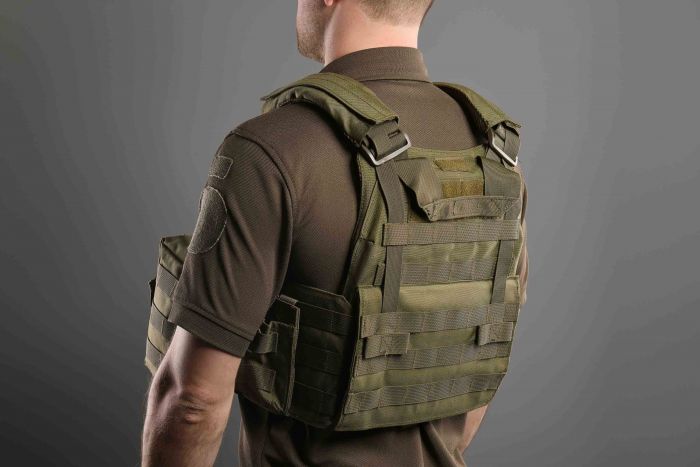 Плитоноска 2Е, Тип 1, з кишенями для бічного захисту і підсумками, Молле, зелена