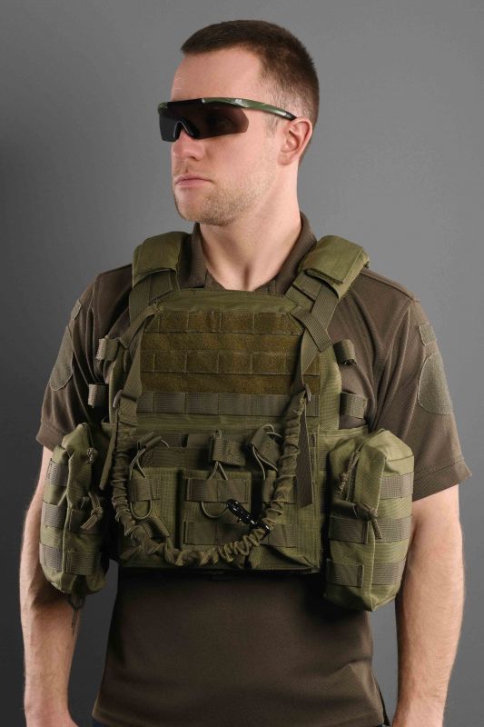 Плитоноска 2Е, Тип 1, з кишенями для бічного захисту і підсумками, Молле, зелена