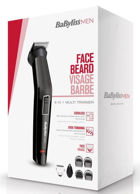 Набір для стрижки Babyliss, для бороди, вусів, голови і носа, акум., вібраційний мотор, насадок-6, сталь, чорний