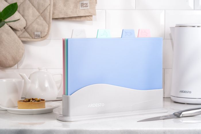 Набір дошок кухонних на підставці Ardesto Fresh, 4 шт, 33.5х23.5х6.8см, пластик