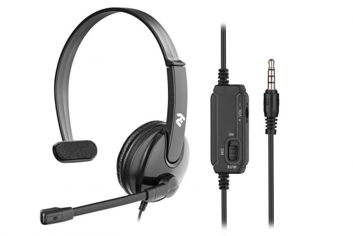 Гарнітура ПК моно On-ear 2E CH12 mini-jack, omni-mic, 1.2м, чорний