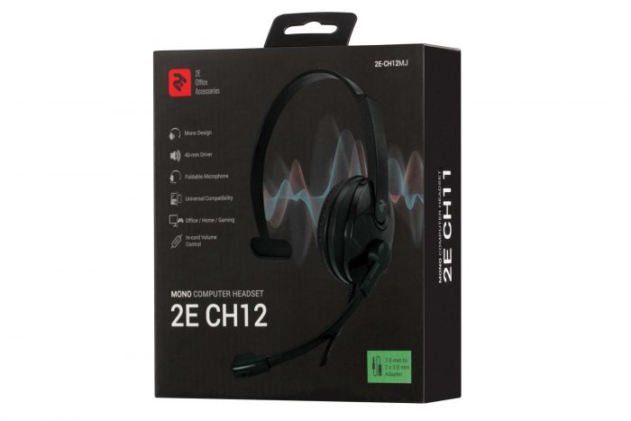 Гарнітура ПК моно On-ear 2E CH12 mini-jack, omni-mic, 1.2м, чорний