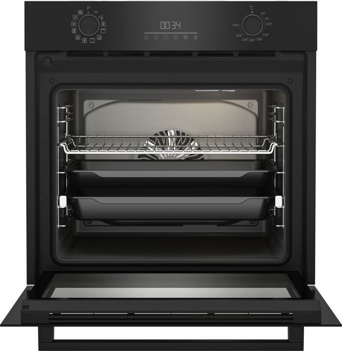 Духова шафа Beko електрична, 72л, A, дисплей, конвекція, телескопічні направляючі, чорний