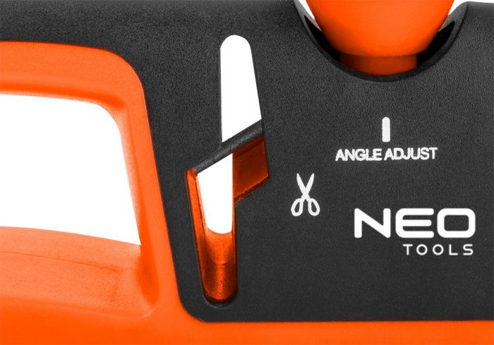 Точилка для ножів та ножиць Neo Tools, 77х290х47мм, 3 етапи заточування, алмаз, карбід вольфраму та кераміка, регулювання кута заточування, ABS-пластик та TPR гума