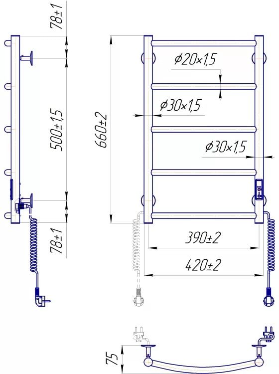 Рушникосушка Mario електрична Класік НР-I, 650x430x75мм, таймер-регулятор, нерж.сталь, хром
