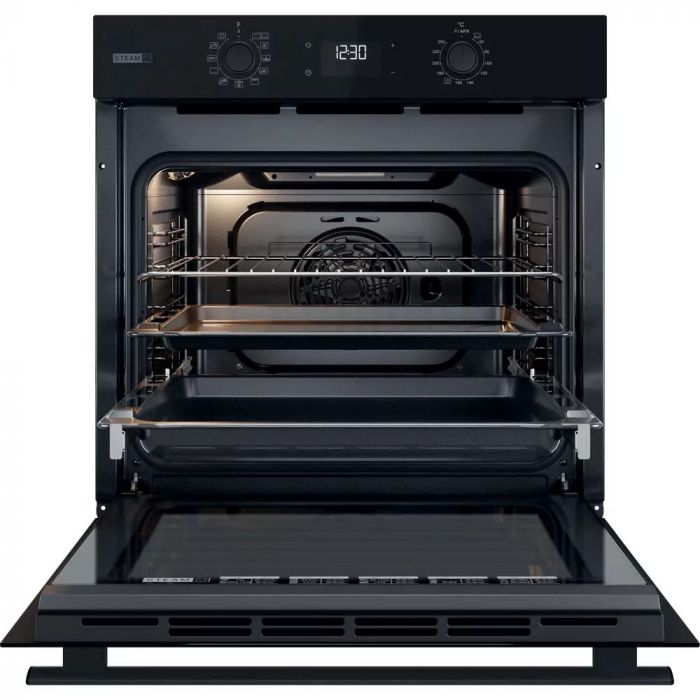 Духова шафа Whirlpool електрична, 71л, A+, дисплей, конвекція, телескопічні напрямні, пара, чорний
