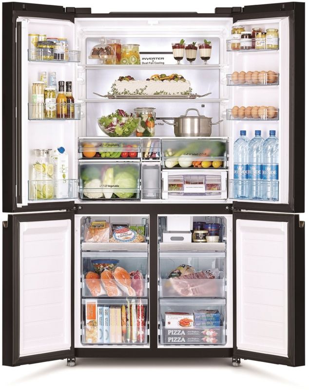 Холодильник Hitachi багатодверний, 184x90х72, холод.відд.-372л, мороз.відд.-196л, 4дв., А+, NF, інв., зона нульова, вакуум, льодоген., сірий (скло)