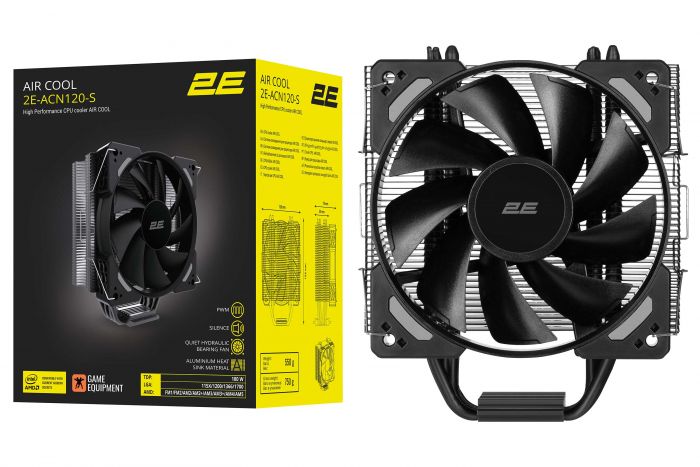 Процесорний кулер 2E GAMING Air Cool ACN120-S, LGA1700, 1366, 1200, 115x, AM5, AM4, AM3, AM3+, AM2, AM2+, FM2, FM1, 4pin PWM, TDP 180W