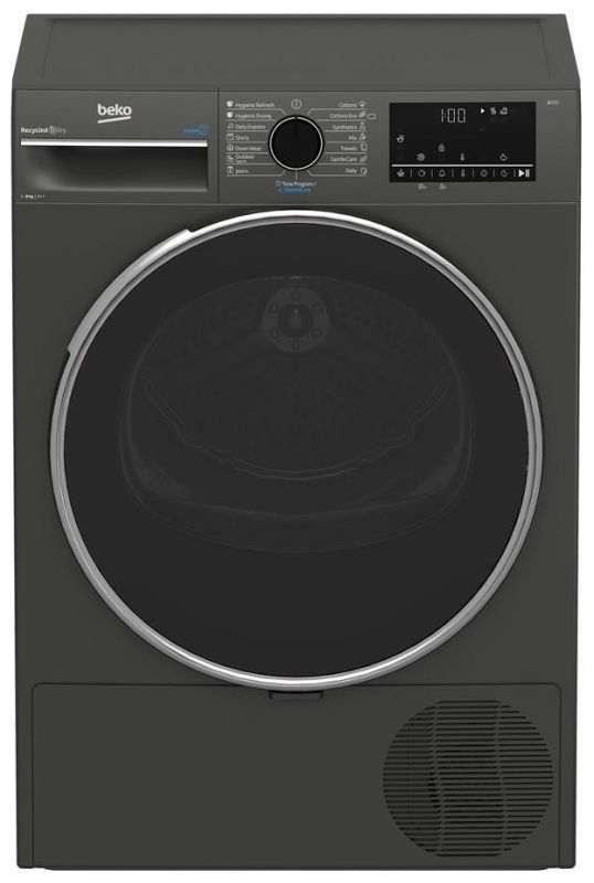 Сушильна машина Beko тепловий насос, 8кг, A++, 60см, дисплей, підсвітка барабану, сірий