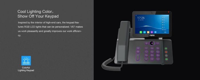 Телефон IP Fanvil V67 2xGE LAN, 1xUSB-A, BT, WiFi, SIP, VPN, PoE, 7" кольоровий екран, вбудована камера, Android