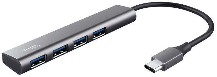 Хаб Trust Halyx USB-С > 4xUSB-А 3.2, Алюміній, 0.1м, Сірий
